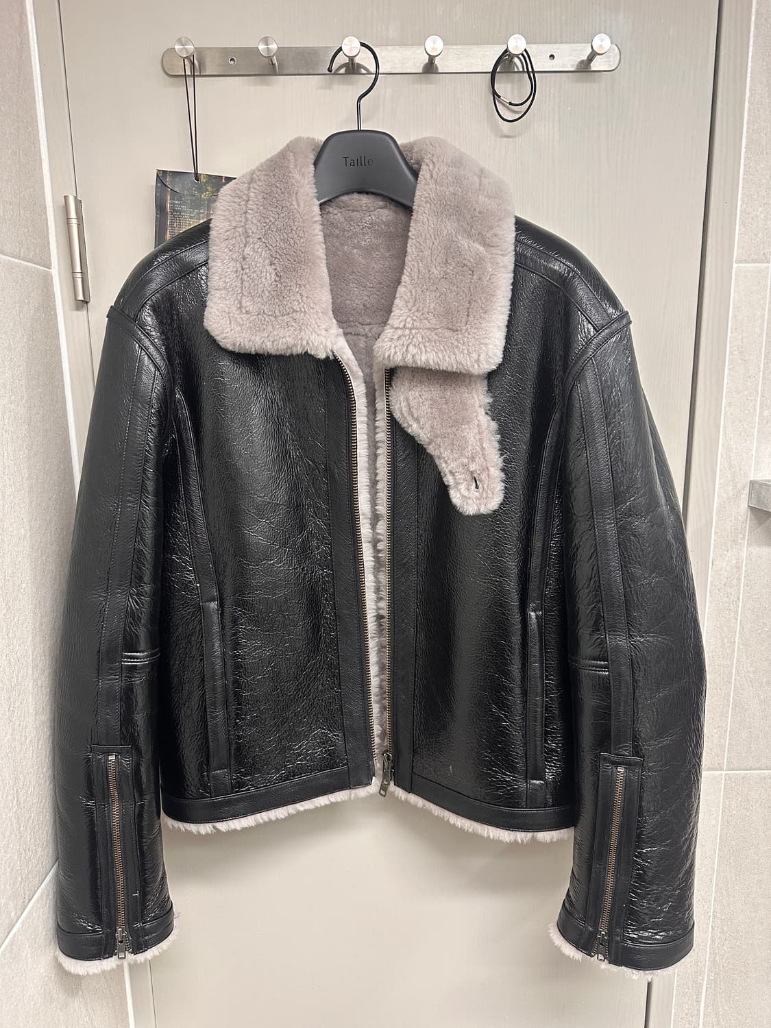 엘무드 바이커 크랙 램스킨 시어링 무스탕 블랙 46사이즈 판매 상품이미지1