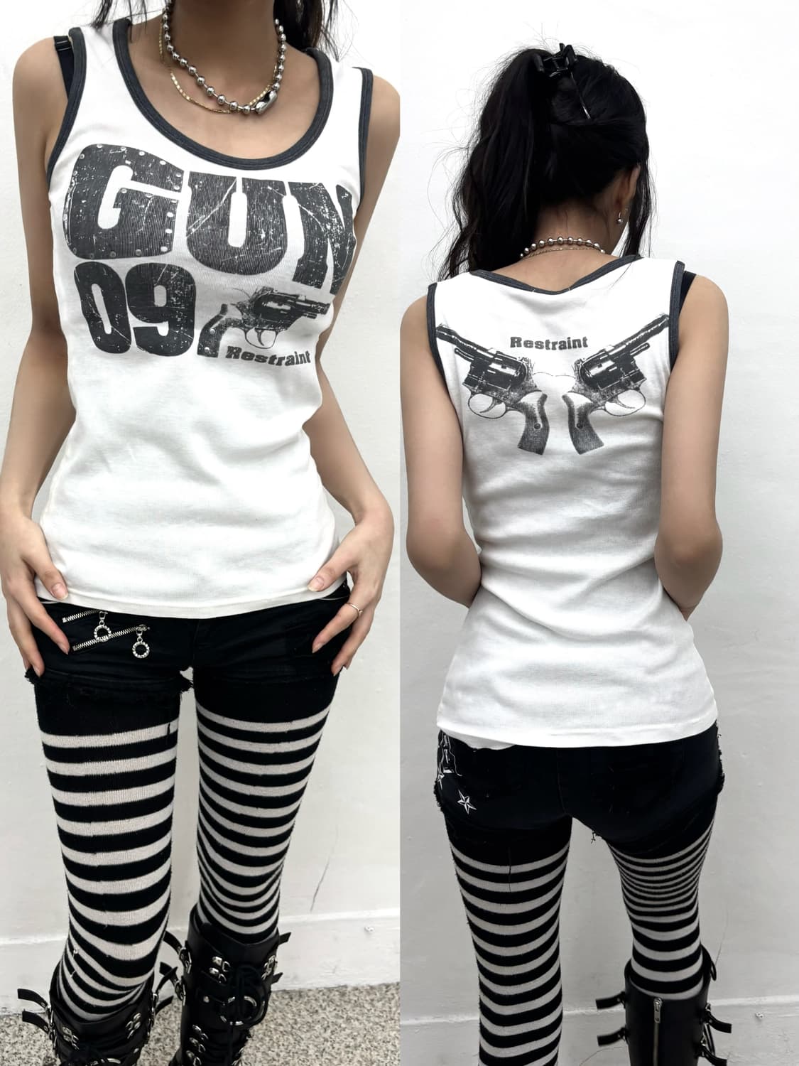 Sky bomber gun print stud detail tank to 상품이미지1