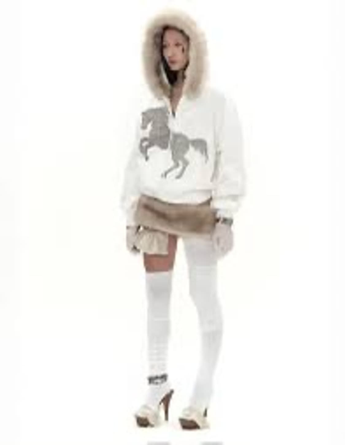 604서비스 스터드 후드집업 Studded Faux Fur Hoodie 상품이미지1