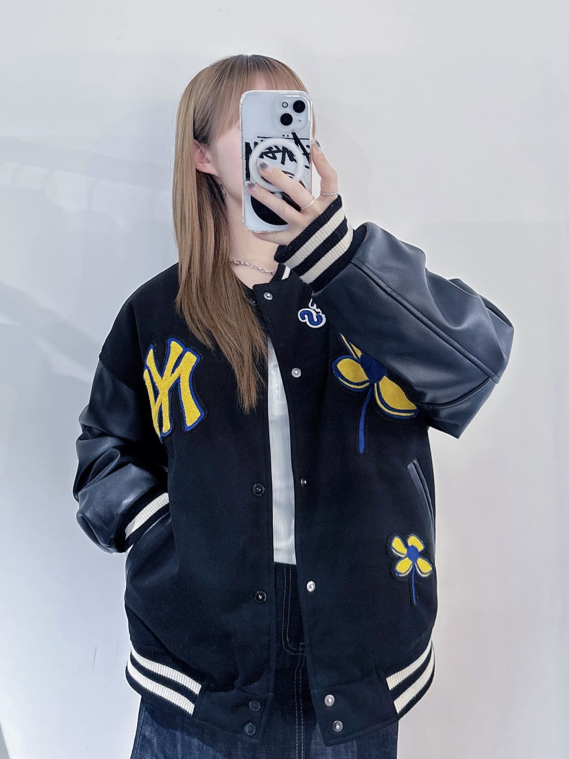 MLB 뉴욕양키스 레더 슬리브 바시티 자켓 상품이미지1