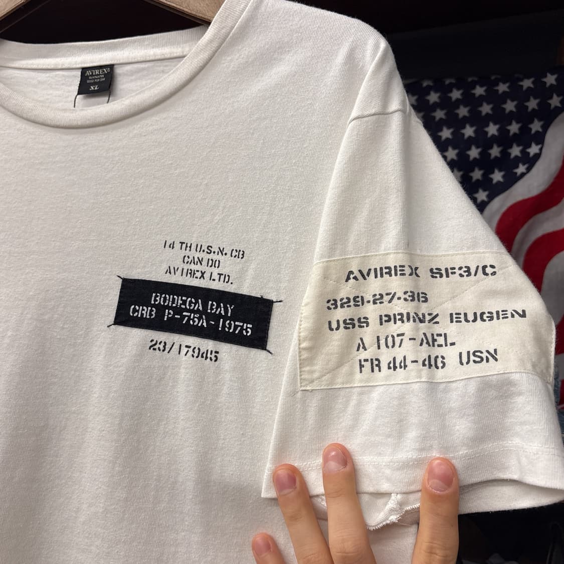 아비렉스 밀리터리 베이스 NAVY 패치 스텐실 프린팅 티셔츠 N1600 상품이미지6