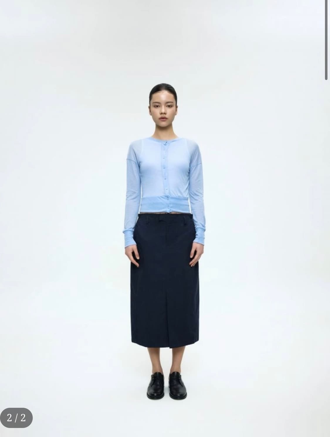 뉴뉴 로우 코튼 미디스커트 네이비 M 상품이미지1