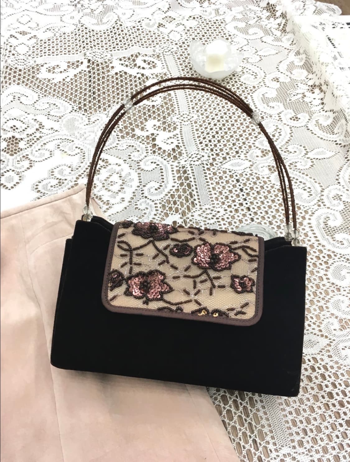 버건디 수공예 비즈 미니백 상품이미지3