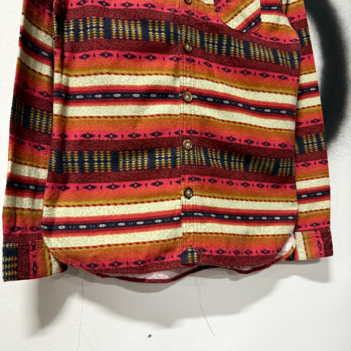 VTG 빈티지 에스닉 스트라이프 패턴 원포켓 후드 긴팔 셔츠 상품이미지4