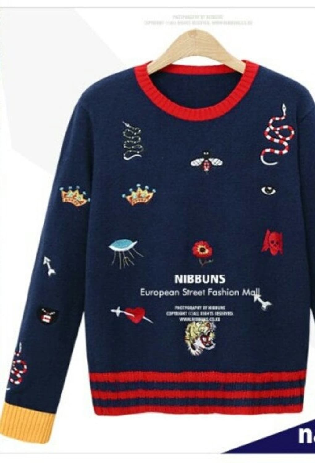 구찌 스타일 네이비 자수 니트(정품)사이즈L 75만 (교신도가능) 상품이미지1