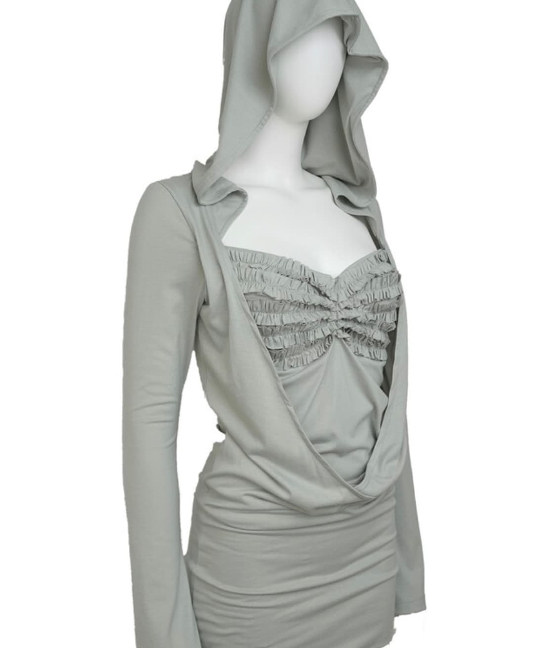 DRAPED HOODIE DRESS [mint grey]  상품이미지1