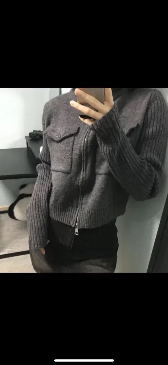 Oaiff 폴라 집업니트 하이넥 가디건 자켓 니트 차콜 상품이미지2