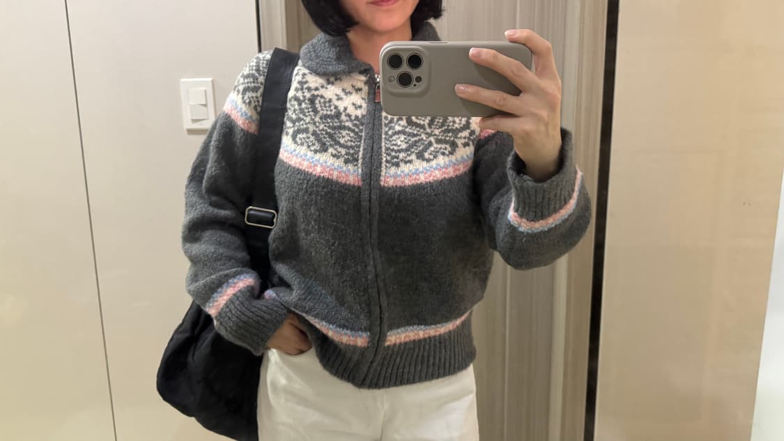 노르딕 패턴 울 니트 가디건 그레이  상품이미지5