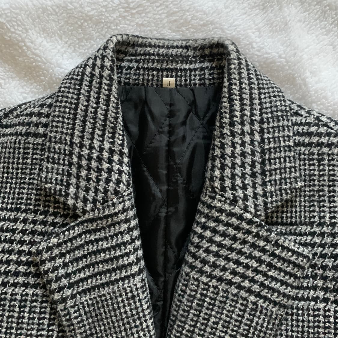 빈티지 체크 원버튼 누빔 울 롱코트 상품이미지2