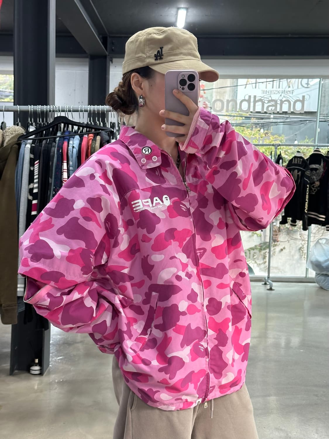 베이프 핑크카모 팔분리 투웨이 코치 자켓 상품이미지4