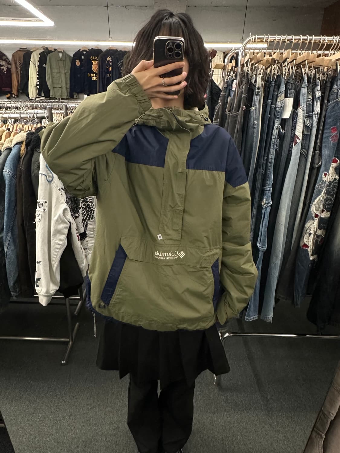 XL)콜롬비아 고프코어 배색 하프집업 패딩 바람막이 상품이미지1