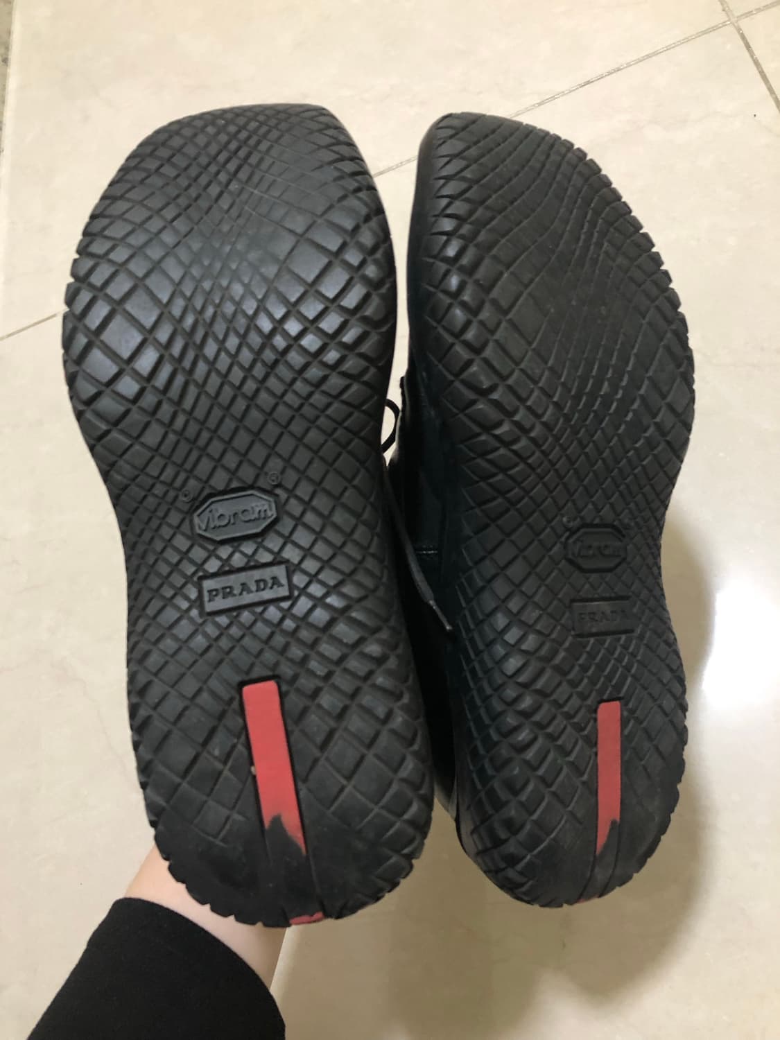 36 1/2 프라다 스포츠 블랙 레더 레이스업 스퀘어토 슈즈 로퍼 더비 상품이미지9