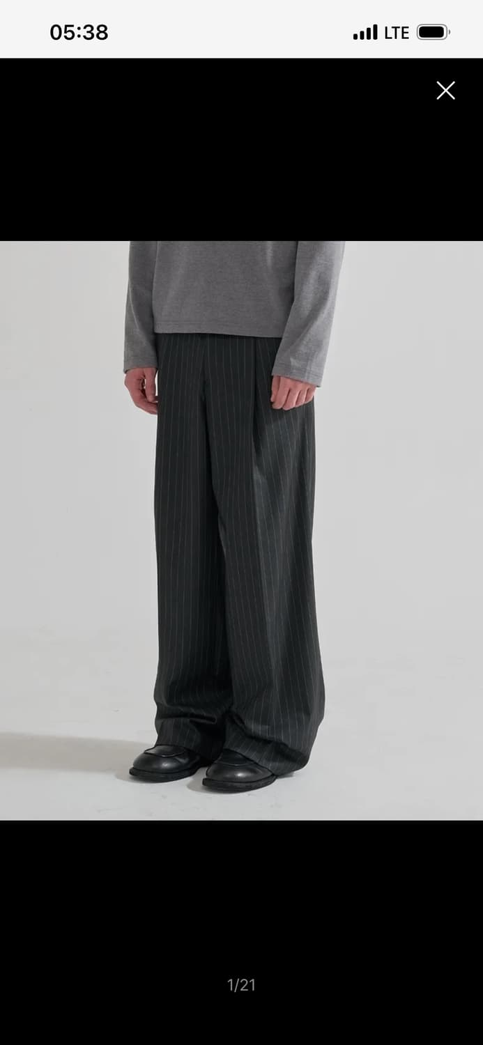(M) 주앙옴므 핀 스트라이프 와이드 트라우저 (차콜) 상품이미지1