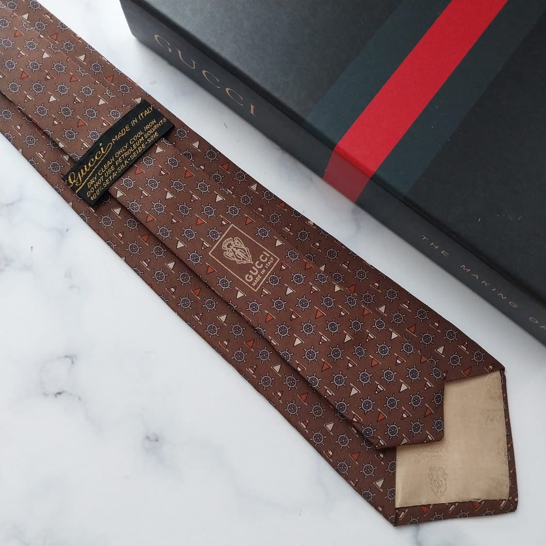 구찌 실크 브라운 마린 모티브 넥타이 8.9cm A+~A등급 K2088 상품이미지8