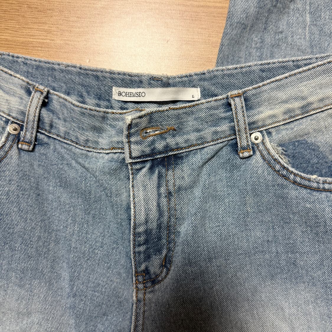 보헤미안서울 데미지 와이드 데님 팬츠 L 상품이미지4