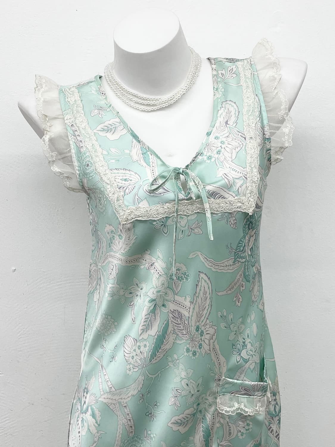 민트 페이즐리 새틴 프릴 슬립 상품이미지2