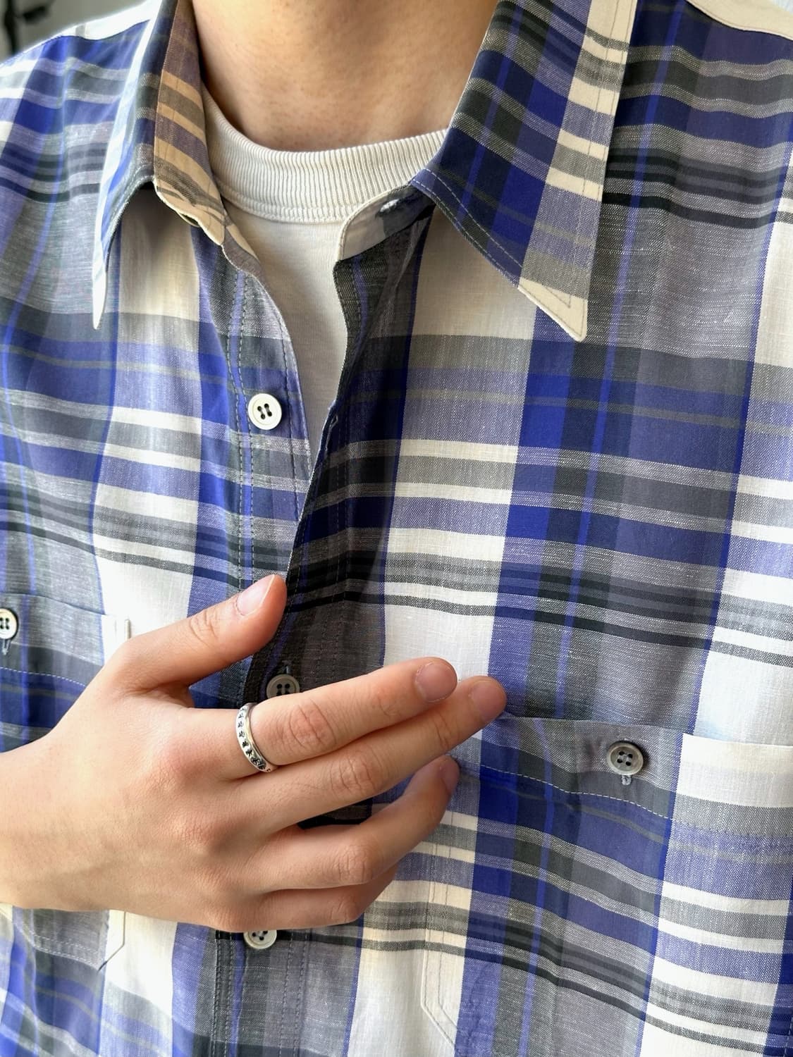 Natural cotton linen design check H/S sh 상품이미지10