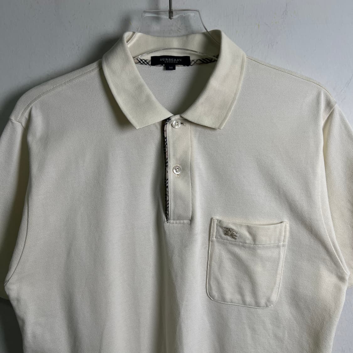 버버리 빈티지 크림 노바 체크 반팔 폴로 셔츠 M 상품이미지4