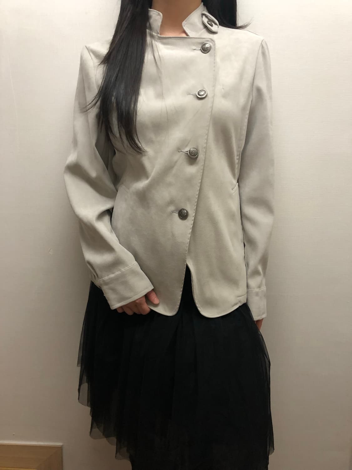 빈티지 라이트그레이 스웨이드 버튼 자켓 상품이미지1