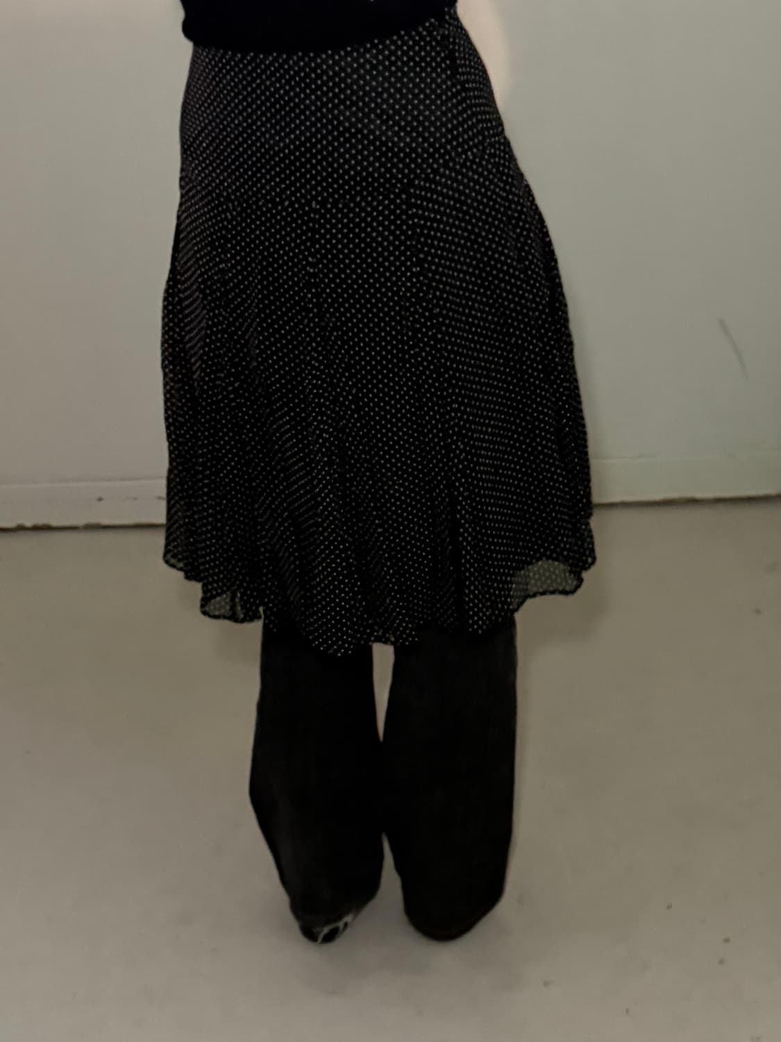 일본빈티지 도트 플리츠 미디스커트 상품이미지3