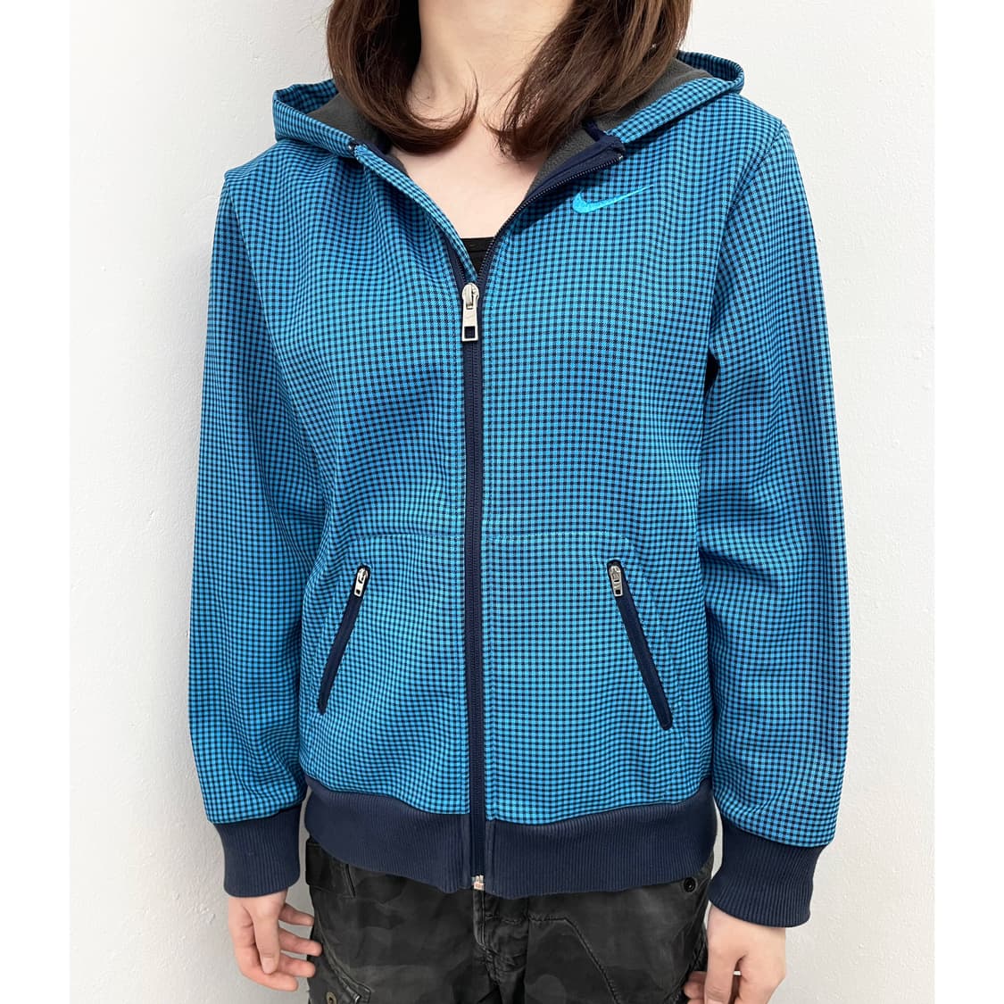 나이키 블루 체크 후드 자켓 상품이미지1