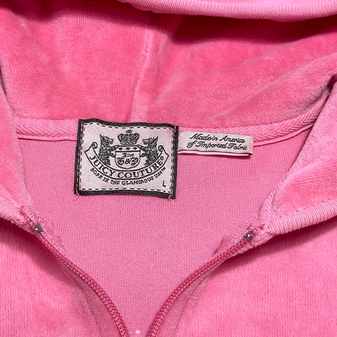 쥬시꾸뛰르 백프린팅 벨벳 핑크 후드집업 여성L 상품이미지4