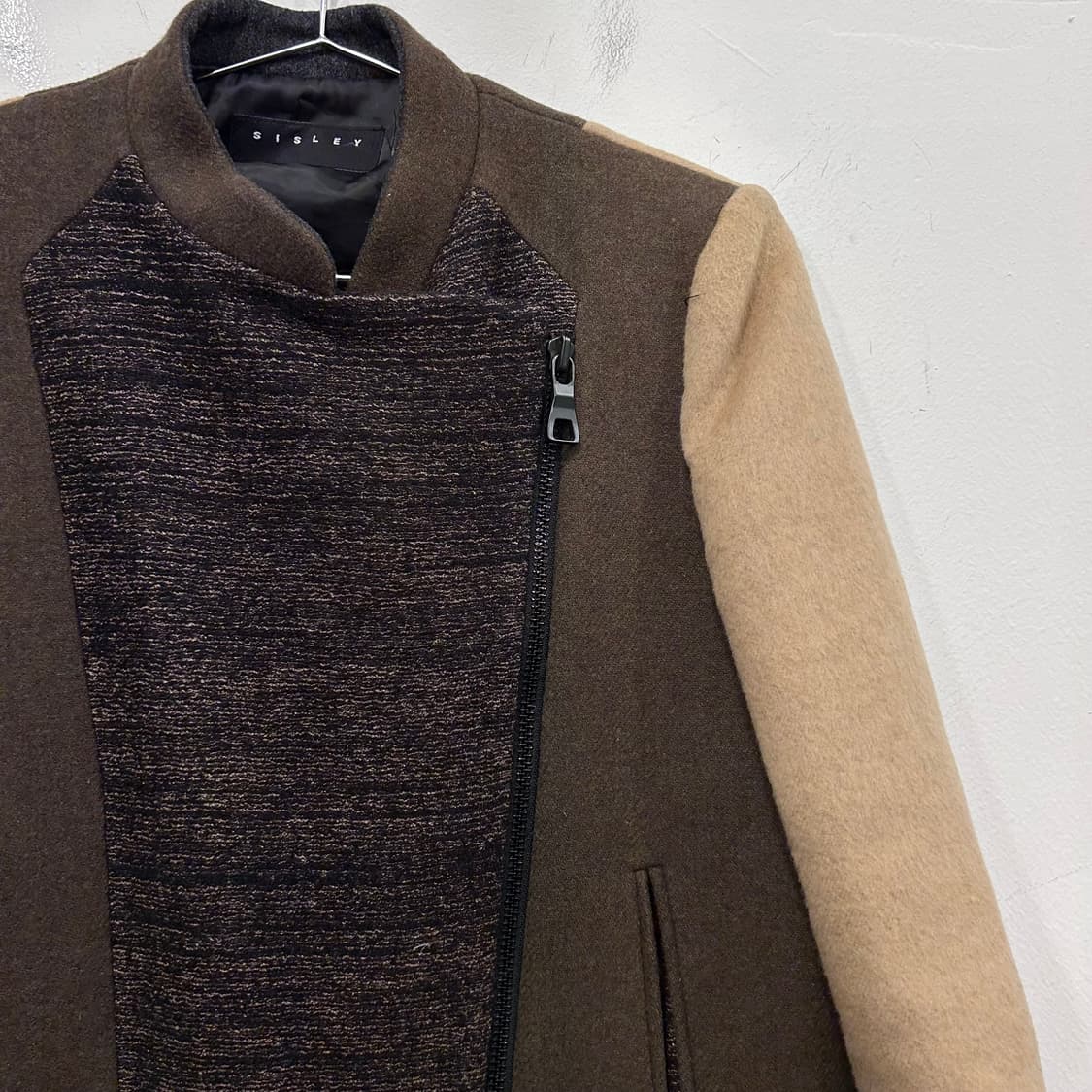 시슬리 멀티컬러 울모직 사선 롱코트 상품이미지1