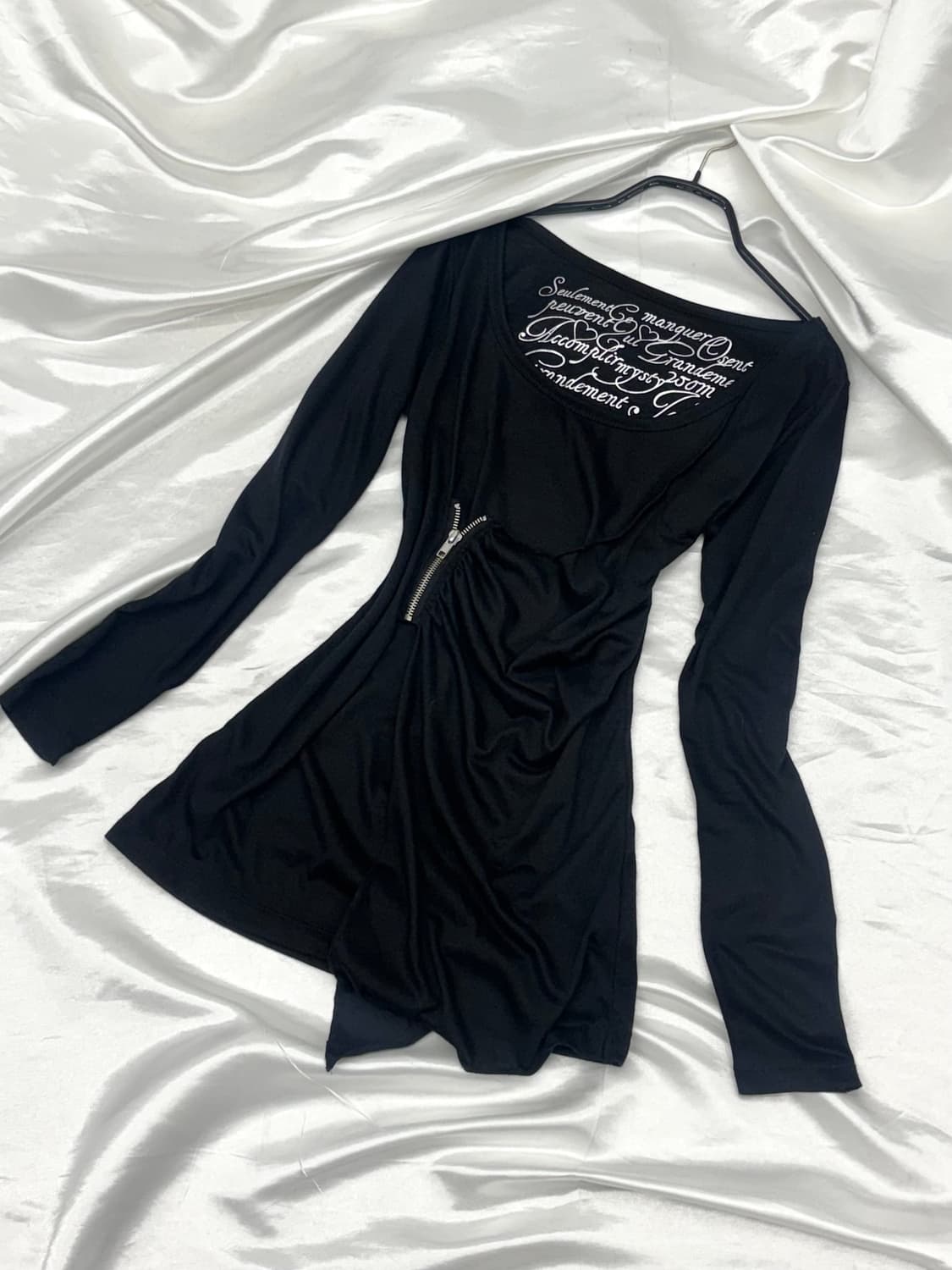 Asymmetric Zip Shirring Long Sleeve Top 상품이미지6