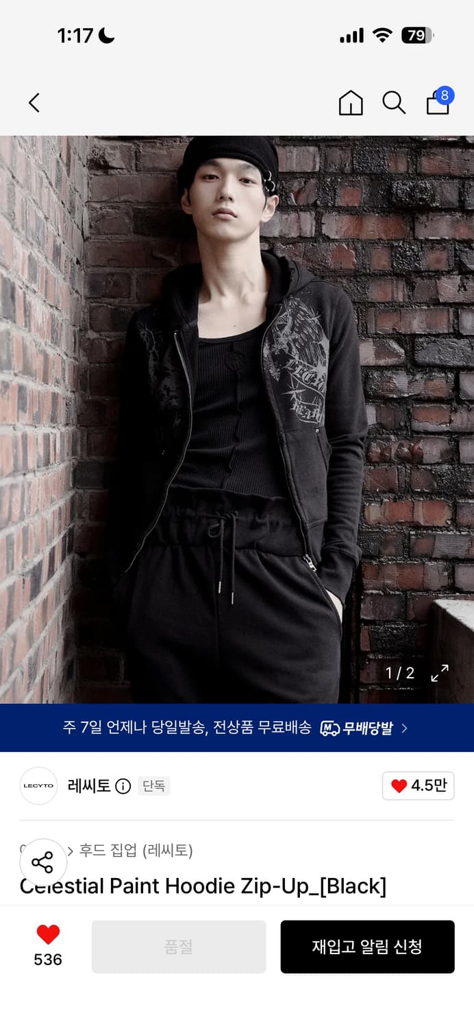 레씨토 celestial paint hoodie zip-up(BLACK) 상품이미지2