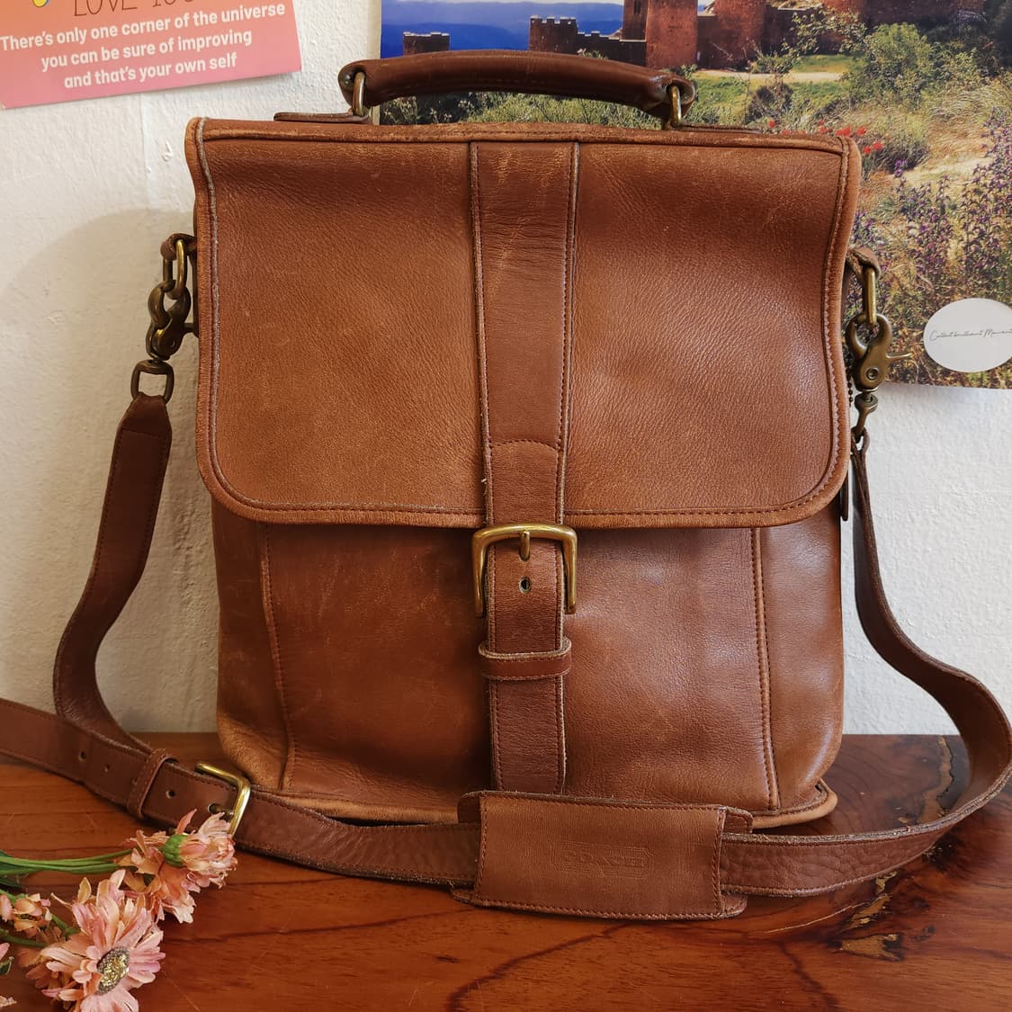 90년대 올드 코치 빈티지 글로브 탠디 레더 카우하이드 크로스백 상품이미지1