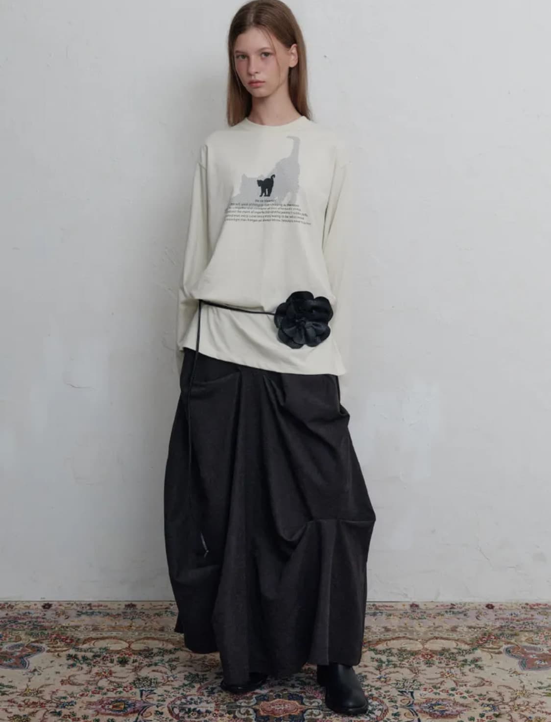 Volume pintuck long skirt Midnight black 상품이미지1