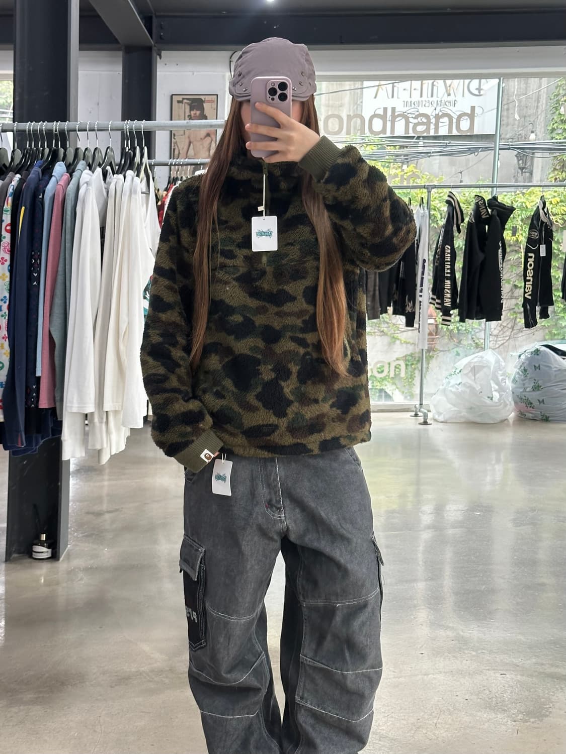 베이프 1st camo 녹계 플리스 후드아노락  상품이미지2