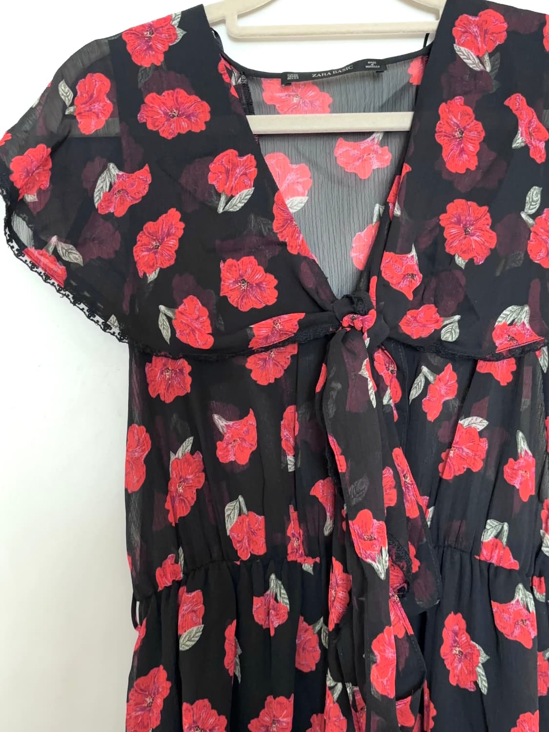 zara 자라 레드 플라워패턴 미니 쉬폰 원피스 상품이미지4