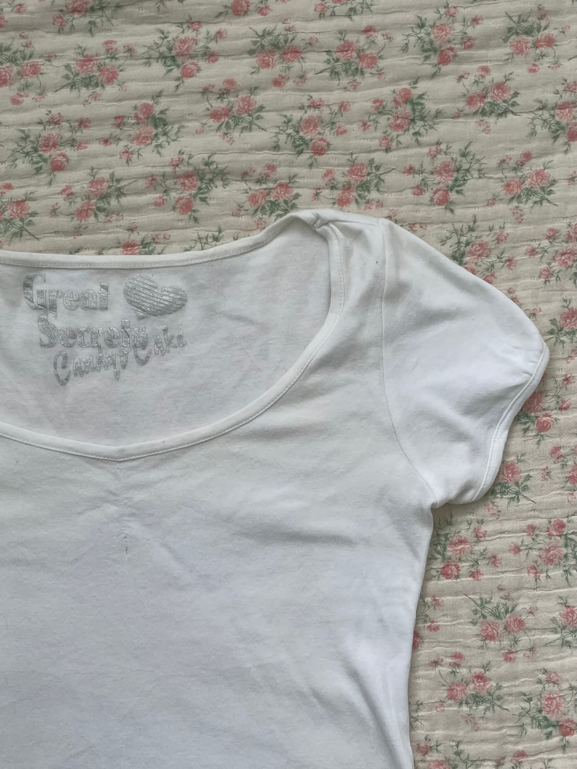 빈티지 시크리트 화이트 유넥 라인 반팔 1094 모리걸 y2k 스트릿 갸 상품이미지4