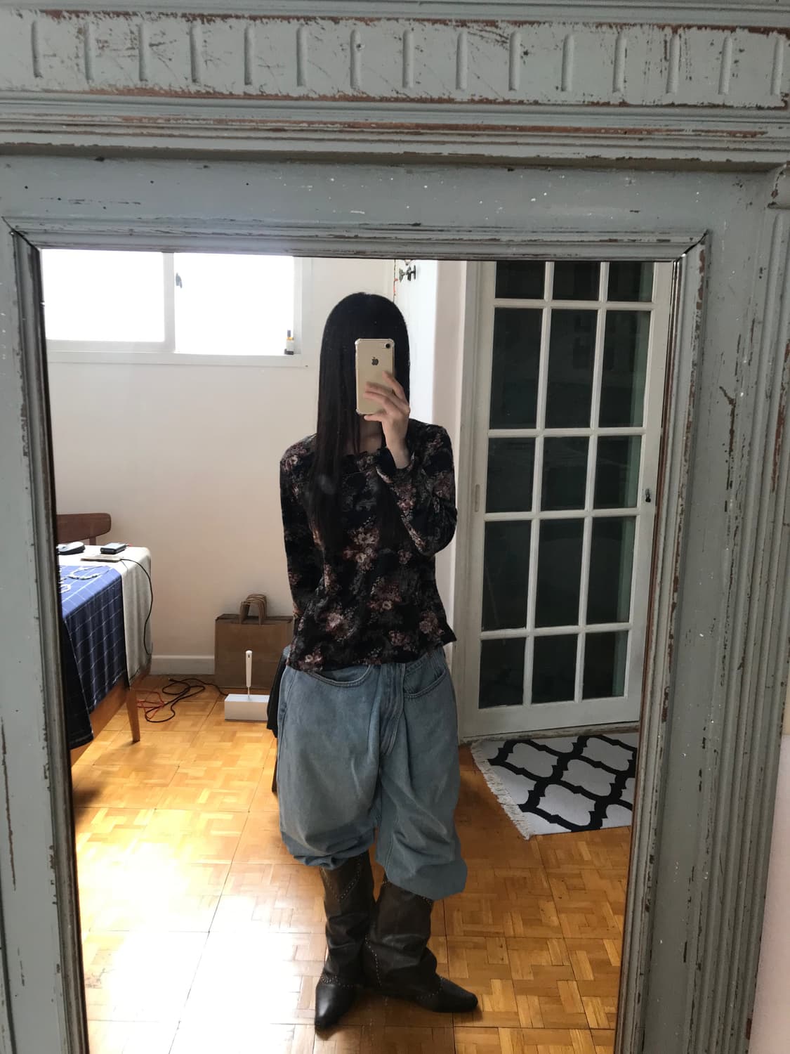 vintage velvet pattern top 상품이미지4