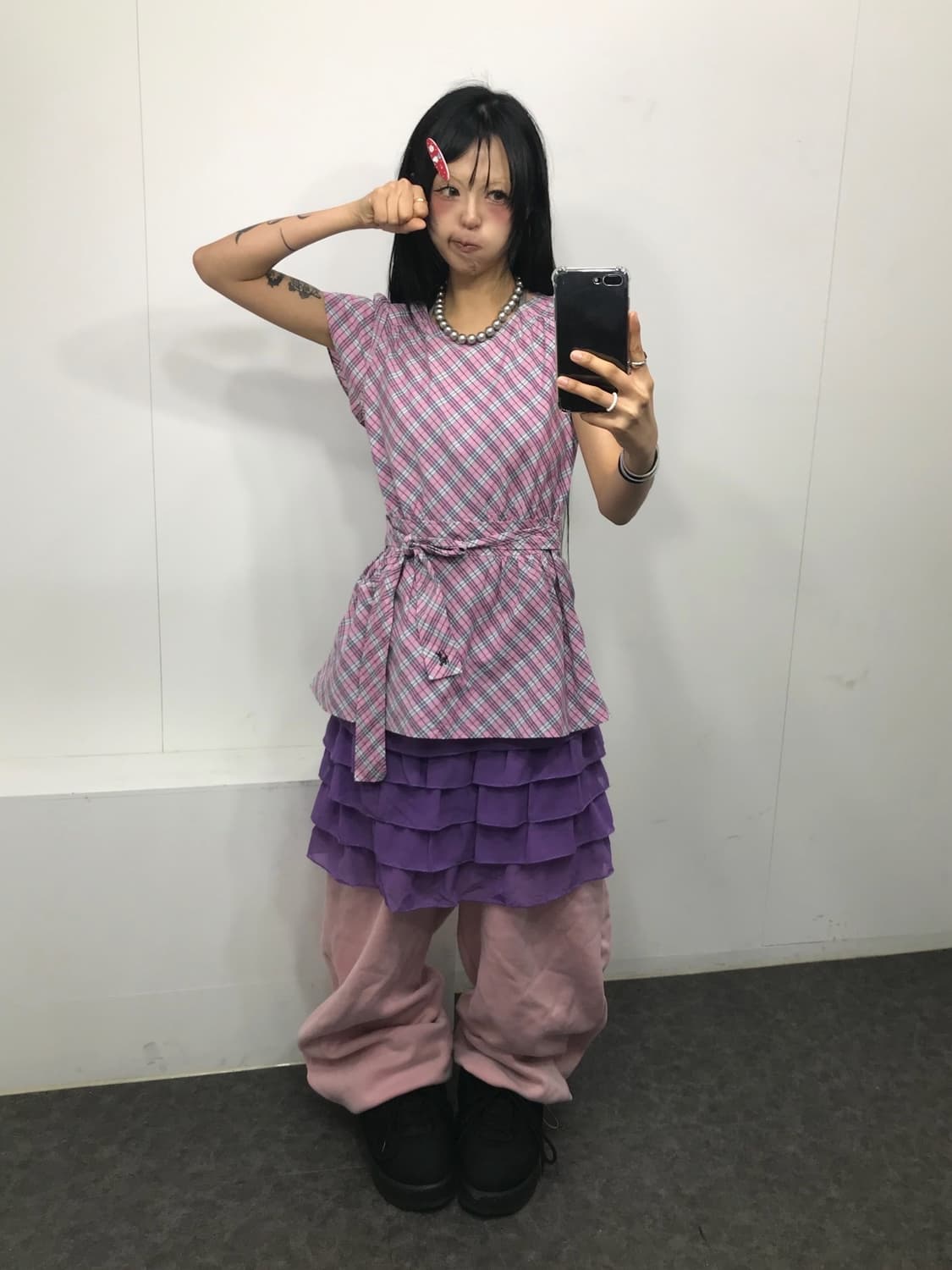 버버리 핑크 체크 퍼프 블라우스 상품이미지5