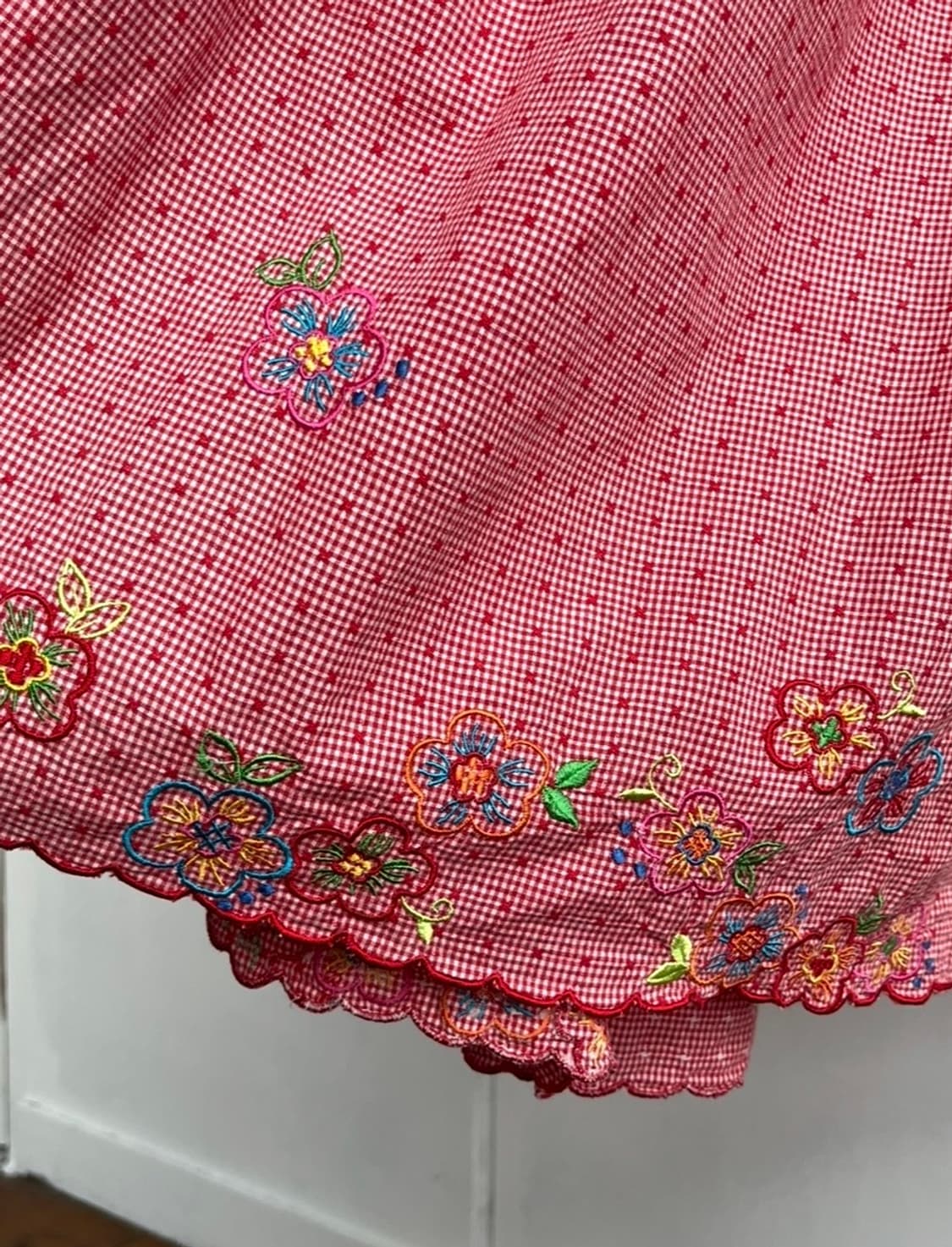 Porta Nuova 빈티지 레드 깅엄 체크 자수 원피스 상품이미지6