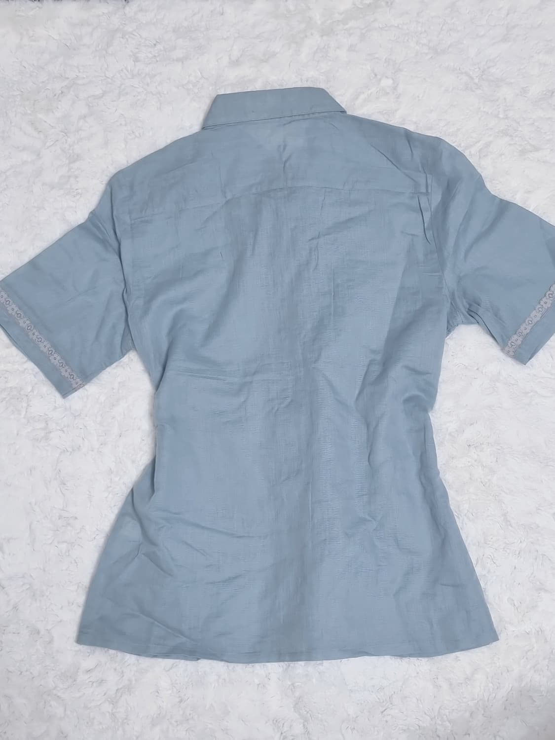 일본 빈티지 브랜드 하늘색 레이스 블라우스 셔츠 반발 일브 모리 상품이미지3