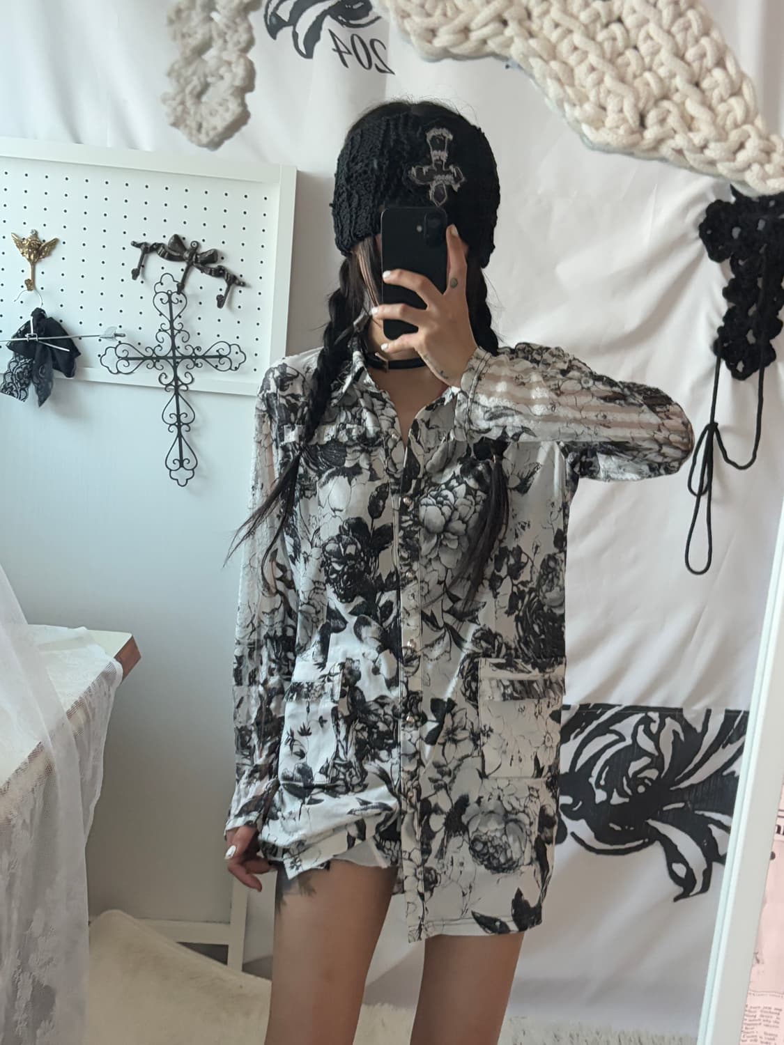Oriental Flower Mini Shirt Dress  상품이미지5
