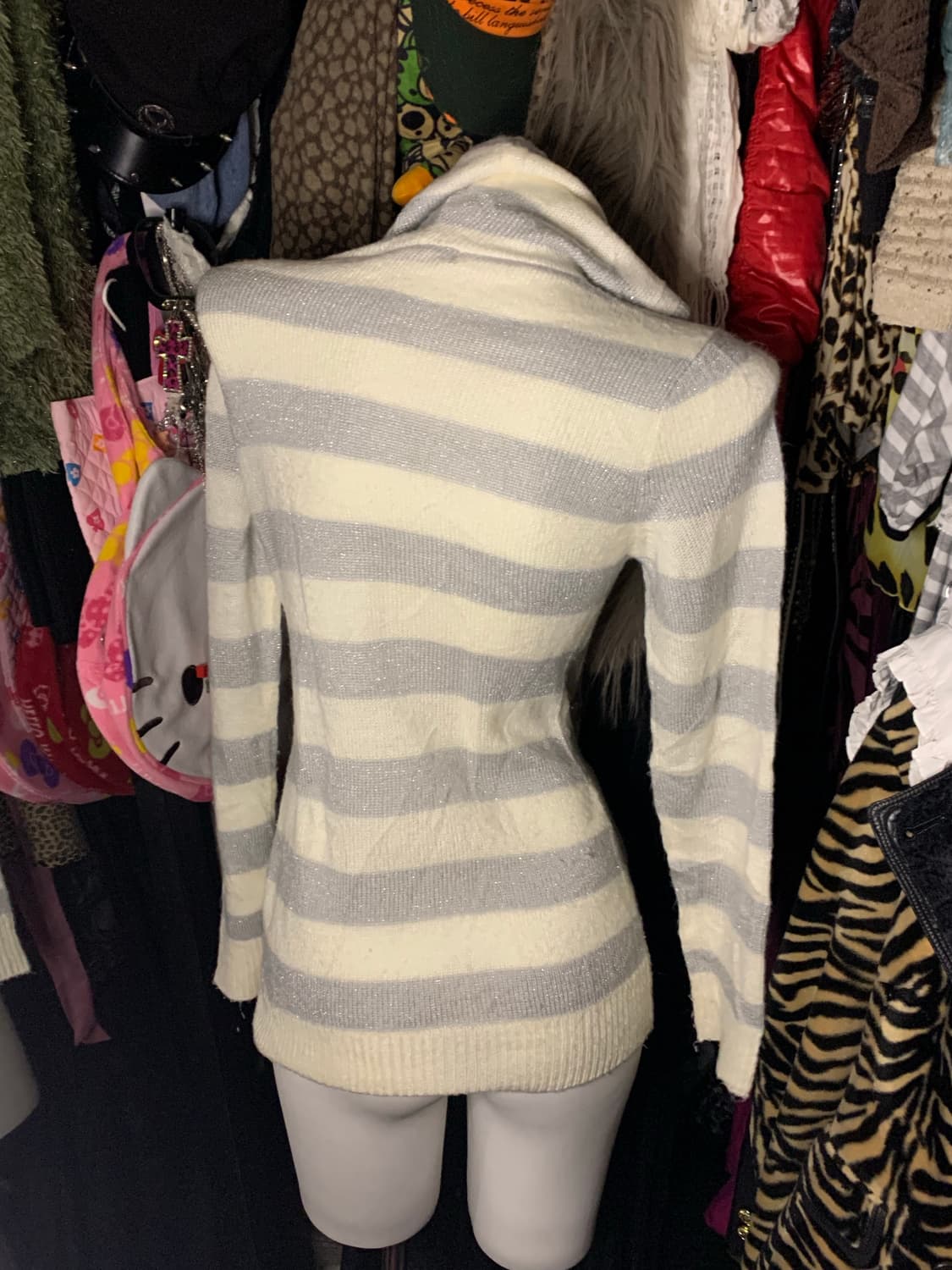 y2k 그레이 단가라 모리 니트 후드집업 상품이미지3