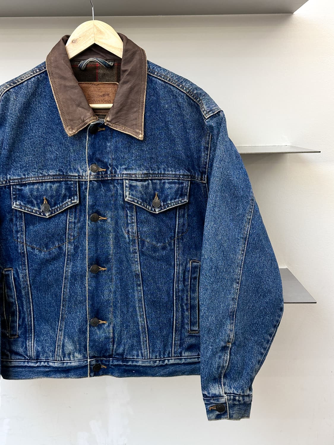 캘빈 클라인 90s USA 레더 카라 데님 자켓 상품이미지2