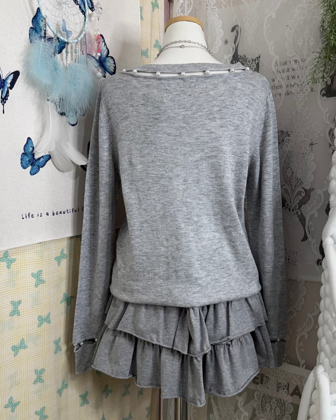 연그레이 진주 유니크 브이넥 니트 상품이미지6