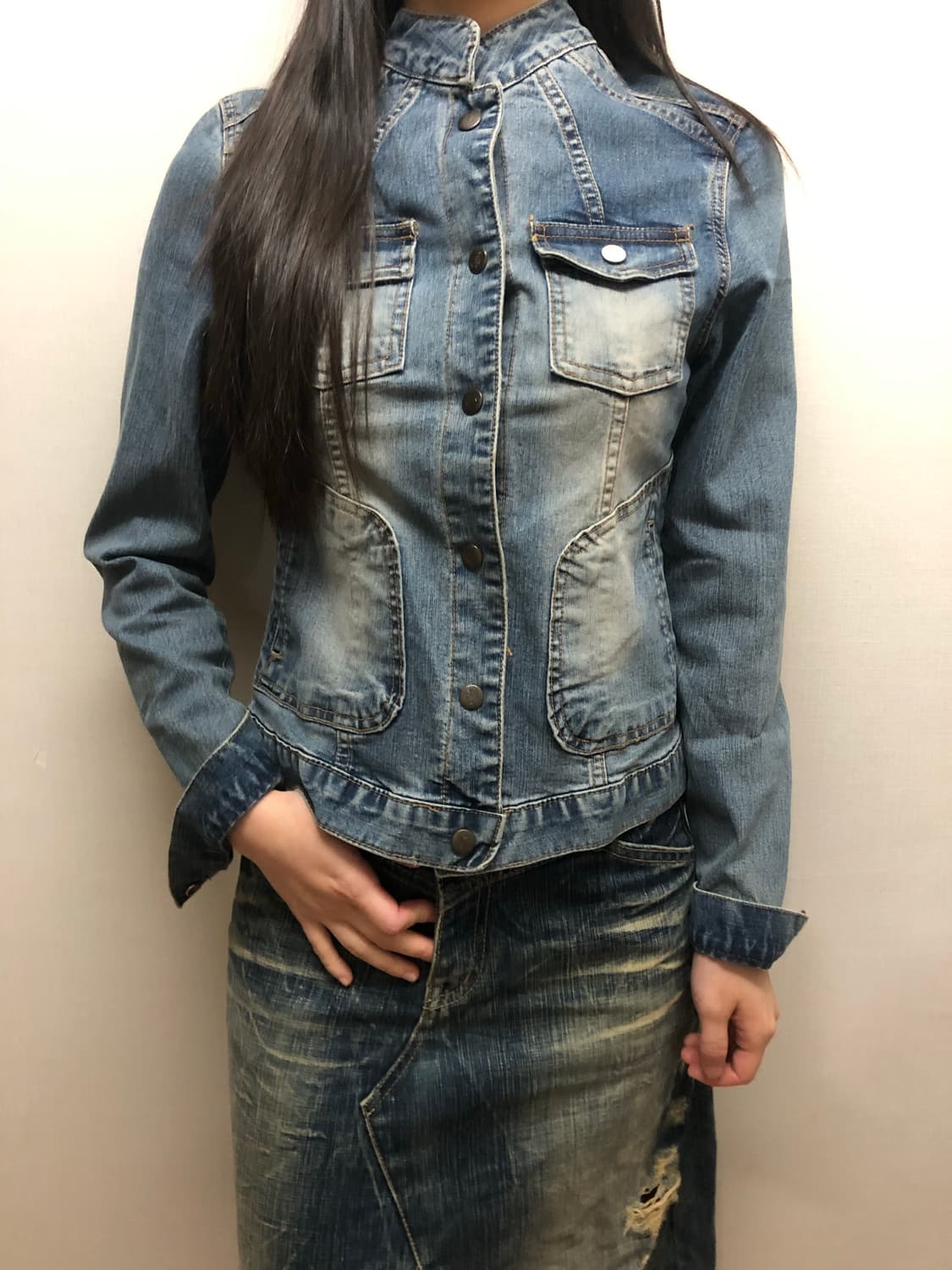 빈티지 데님 하이넥 자켓 상품이미지3