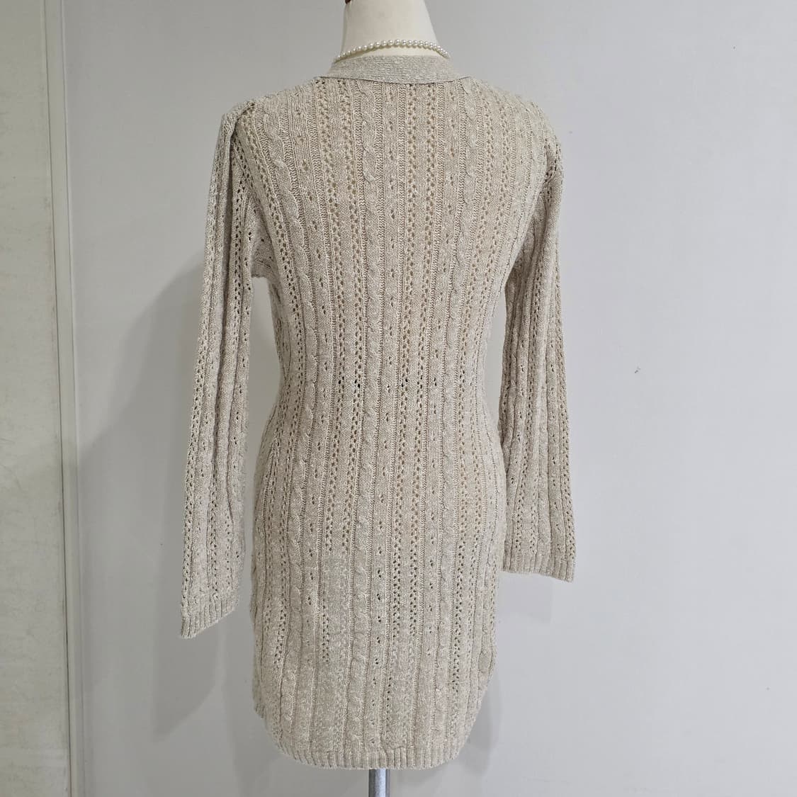 아이보리 케이블니트짜임 모리걸st 로맨틱 로걀 딱붙 롱가디건 상품이미지3