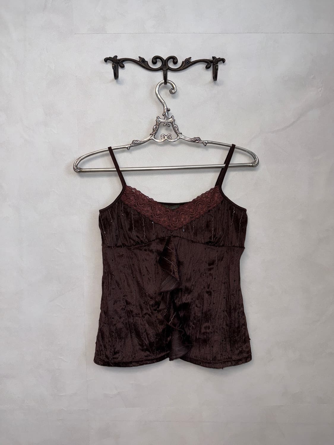 Dark brown velvet ruffle lace sleeveless 상품이미지1