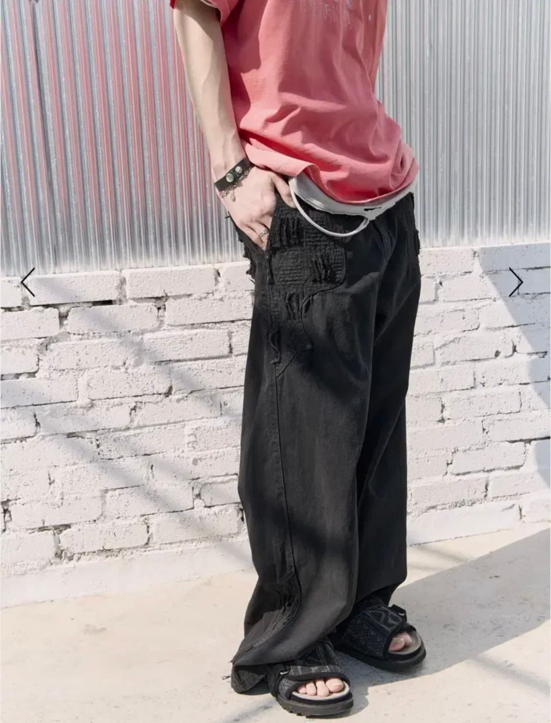 [3] 폴리테루 1011 보로데님팬츠 블랙 상품이미지1