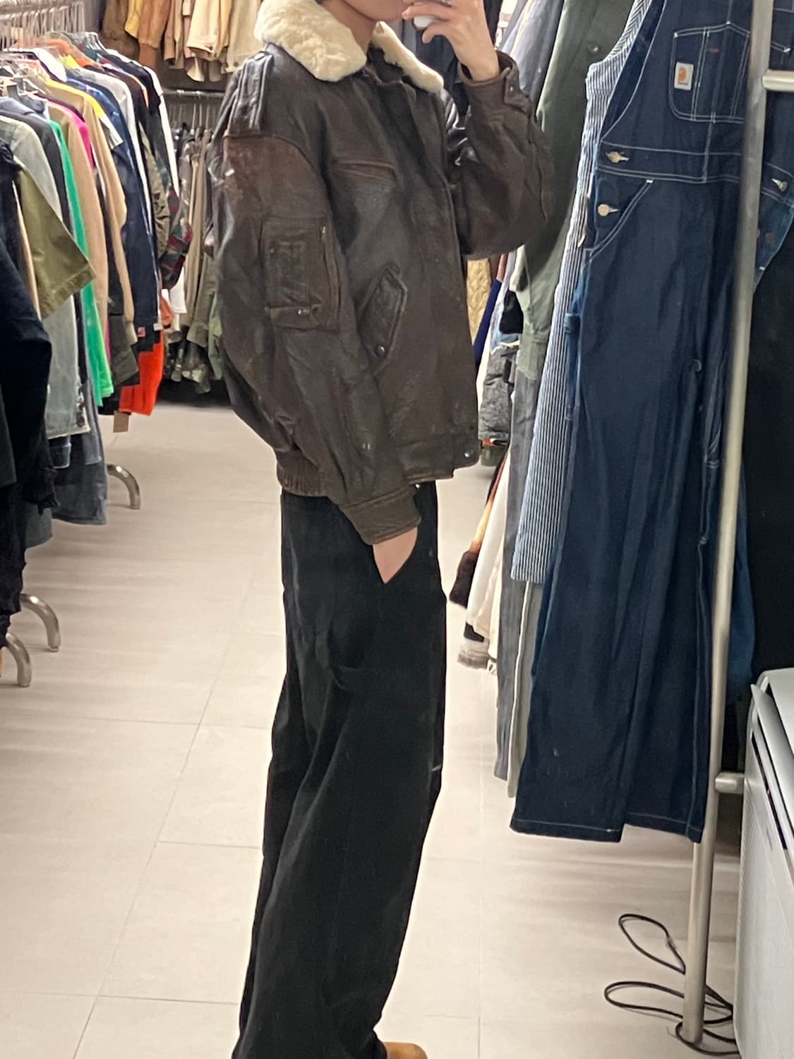 VTG 빈티지 브라운 무스탕 레더 자켓 L 상품이미지8