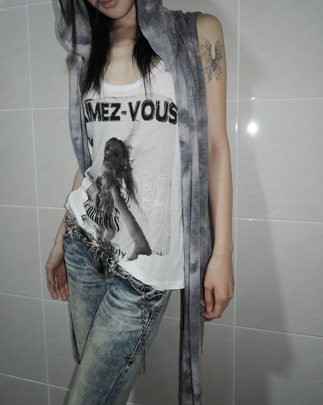 Tie-Dye Drape Hooded Vest 상품이미지3