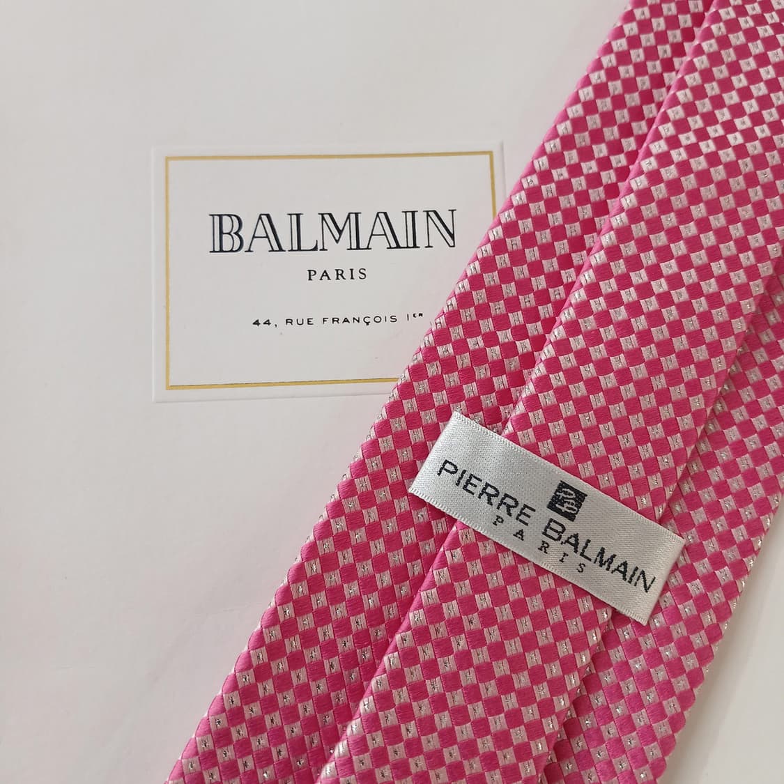 피에르 발망 실크 핑크 체크 패턴 넥타이 9.1cm A+등급 A18927 상품이미지7