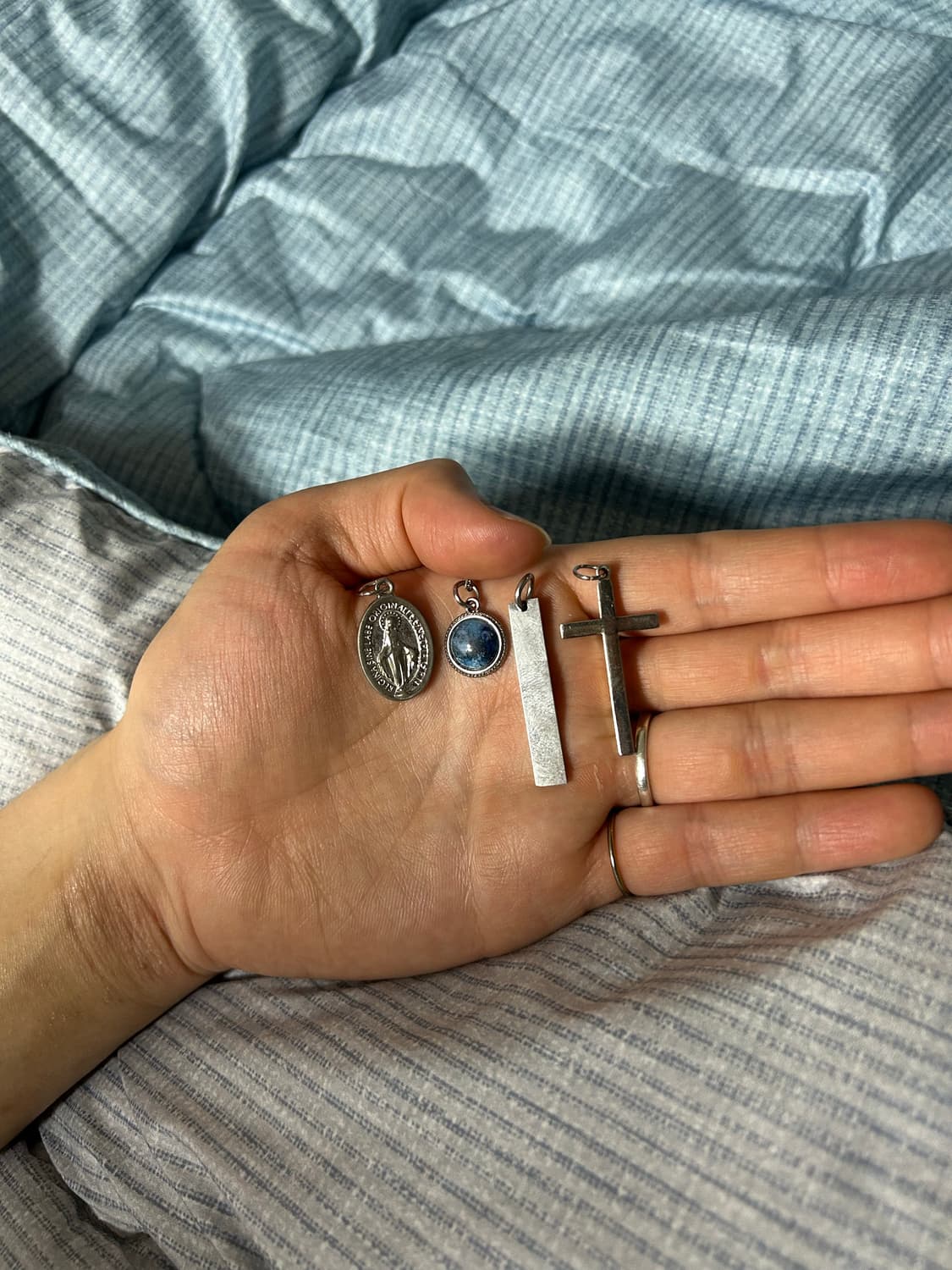 십자가 사각 바 성모마리아 원석 팬던트 써지컬 스틸 실버 목걸이 상품이미지1